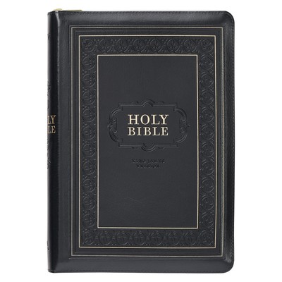 KJV Giant Print Full-size Red Letter Bible,Faux Leather w/Ribbon & Zipper, Black-image