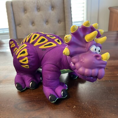 Vintage 1999 Fisher Price Puffalumps Dino-Roarr Triceratops 16” Plush w Sound! -image