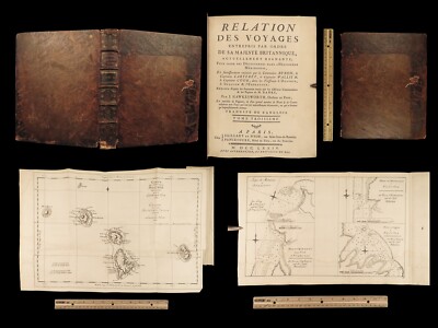 1774 Pacific Ocean Voyages 1ed AUSTRALIA Tahiti New Zealand Hawkesworth MAPS-image
