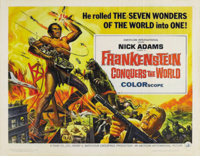 Frankenstein vs Godzilla Japanese Horror movie poster print 3-image