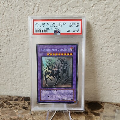 YUGIOH 1ST Edition GLAS-EN036 ELEMENTAL HERO CHAOS NEOS GHOST RARE PSA 8 NM-MT-image