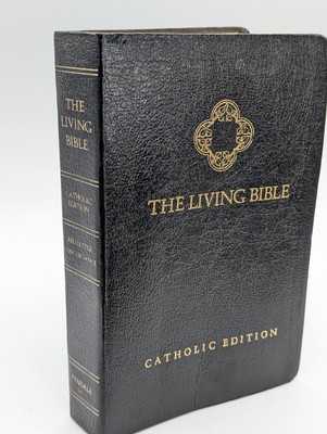 The Living Bible Catholic Edition 1984 Black Leather Hardcover Rare Vintage-image