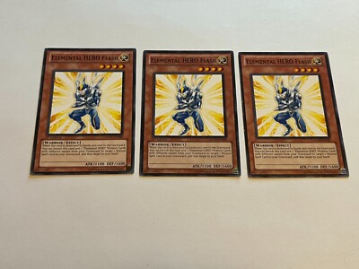 3x Elemental HERO Flash GENF-EN090 Yugioh Yu Gi Oh! 3 x3 Playset Mixed-image