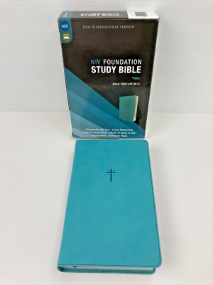 NIV Foundation Study Bible, Leather soft Teal, Red Letter Color Maps Silver Edge-image