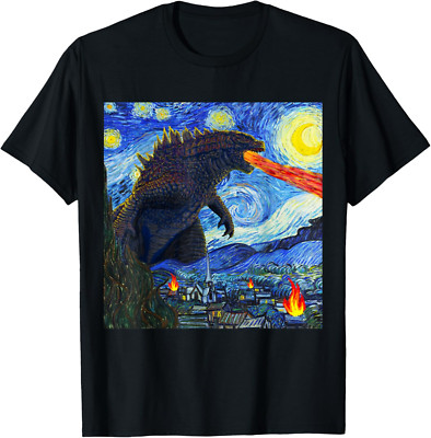 Godzilla Starry Night Van Gogh Art Classic Movie Monster Fans T-shirt-image