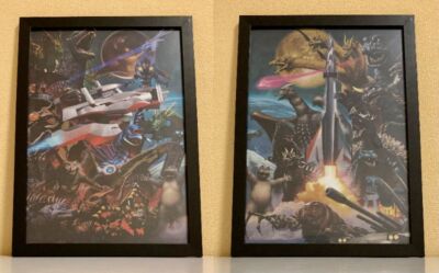 2set GODZILLA  MONSTERS framed clearfile poster Yuji Kaida art picture Japan-image