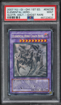 YUGIOH 1ST ED GLAS-EN036 ELEMENTAL HERO CHAOS NEOS GHOST PSA 9 MINT #46723637-image