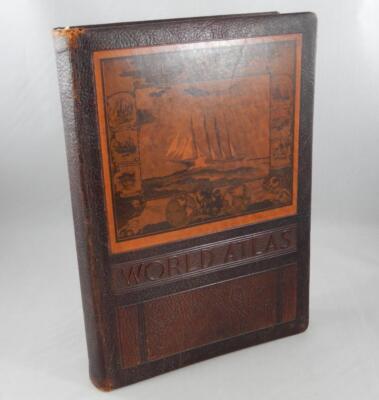 1943 Rand McNally World Altas Leather Covers World War 2 Zone Maps B0264-image