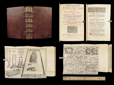 1696 BIBLE Holy Land MAPS Jewish Temple ART Lamy Jerusalem Israel Judaica Jews-image