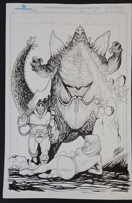 KING GODZILLA, APOCALYPSE pencil & ink original 11x17 size by Marco Carrillo ART-image