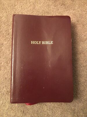 1990 Holy Bible KJV Burgundy Leather Thomas Nelson Giant Print Red Letter Maps-image