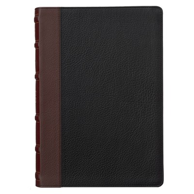 KJV Large Print Premium Full Grain Leather Study Bible w/Ribbons, Black/Burgundy-image