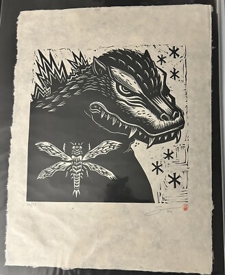 Godzilla Vs. Megaguirus by Attack Peter Linocut Matching Print Set RARE #26/33-image