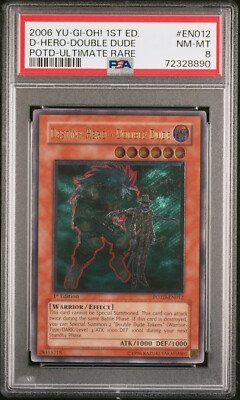 YUGIOH 1ST ED POTD-EN012 DESTINY HERO-DOUBLE DUDE ULTIMATE PSA 8 NM #72328890-image