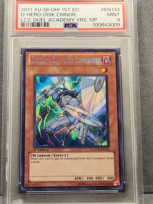 PSA 9 2011 YUGIOH LCGX-EN133 DESTINY HERO-DISK COMMANDER 1ST SECRET RARE MINT-image