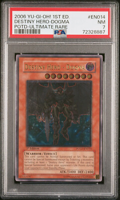 YUGIOH 1ST ED POTD-EN014 DESTINY HERO-DOGMA ULTIMATE RARE PSA 7 NM #72328887-image