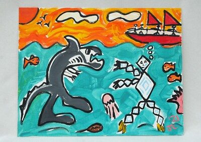 SHARK GODZILLA vs DIAMOND DUDE Jr CHARLIE FAST OUTSIDER POLITICAL FOLK POP ART-image
