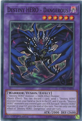 Yugioh Destiny Hero - Dangerous COTD-EN096 Common 1st Ed NM x3 Play Set-image