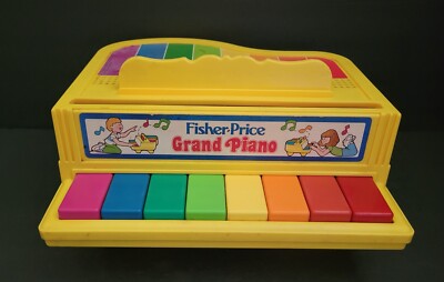 Vintage 1986 Fisher Price Yellow Grand Piano, All keys and Sound work. NICE!-image