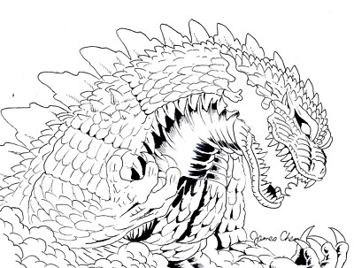 GODZILLA KING OF THE MONSTERS FINE ART  ORIGINAL COMIC ART BLACK INK SKETCH-image