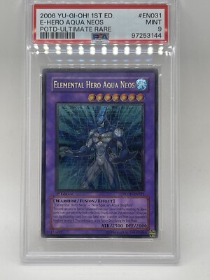 Elemental Hero Aqua Neos PSA 9 Ultimate Rare 1st Ed Gold Stamp POTD-EN031 Yugioh-image