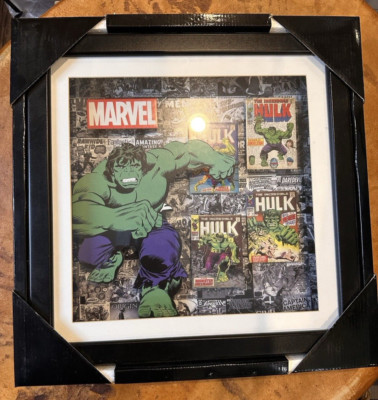 VTG Incredible Hulk Framed '3D' Glass & Print Art ORIGINAL BOX Marvel 14
