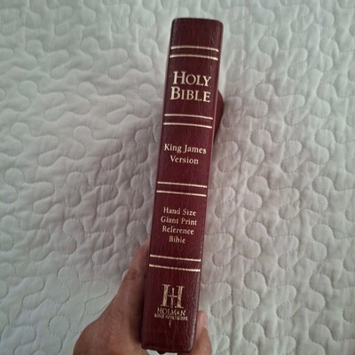 Holy Bible King James Version Red Bonded Leather Giant Print Gold Hand Size Read-image