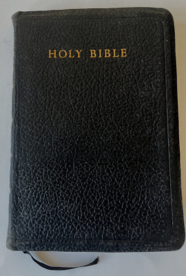 Vtg Bible Oxford Press Black Leather KJV  Gold Gilt Maps Concordance Dictionary-image