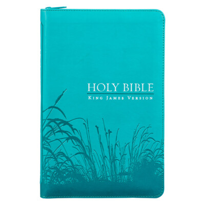KJV Red Letter Deluxe Women's Gift Bible Faux Leather w/Ribbon & Zip, Turquoise-image