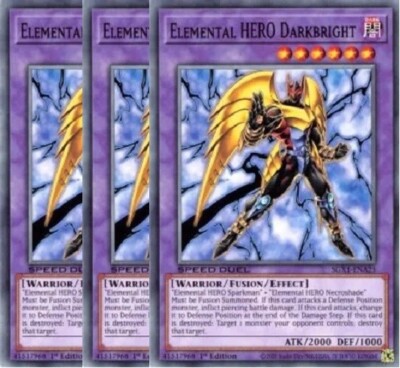 Yugioh - Elemental HERO Darkbright x 3 - 1st Edition NM - Free Holographic Card-image