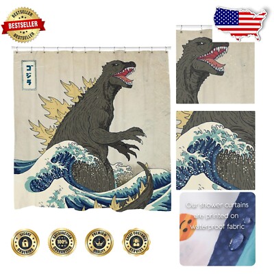 Cool Black Godzilla Shower Curtain | Washable, Hooks Included, 74