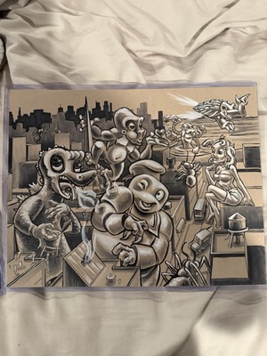 Godzilla King Kong Monsters In NYC Original Art Sketch Stay Puft Ghostbusters-image