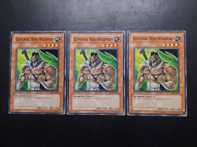 Yugioh - Elemental Hero Wildheart EEN-EN008 Common 1st Edition Playset x3-image
