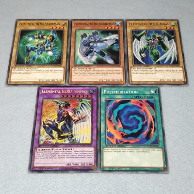 Yugioh Secret Rare Elemental HERO Tempest + 4 Card Polymerization Set NM SGX2-image