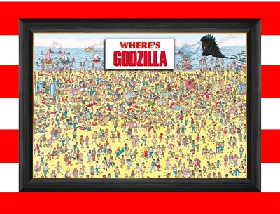 Where's Godzilla print - Where's Wally Where's Waldo parody art-image