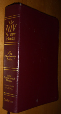 NIV Study Holy Bible10th Anniversary Red Letter Edition Maps Bonded Leather 1995-image