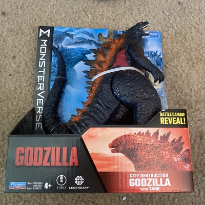Monsterverse City Destruction Godzilla w/Tank & Battle Damage Reveal Playmates-image