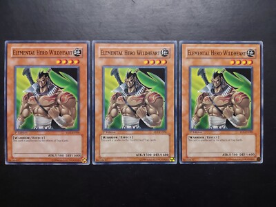Yugioh - Elemental Hero Wildheart EEN-EN008 Common 1st Edition Playset x3-image