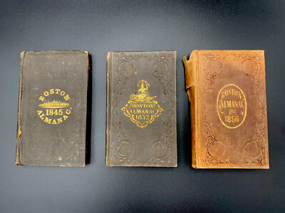 BOSTON ALMANAC SET 1845, 1852, 1856, with fold out map, 1968 receipt, complete-image