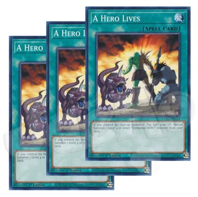 Yugioh - A Hero Lives x 3 - 1st Edition NM - Plus Free Holo Card-image