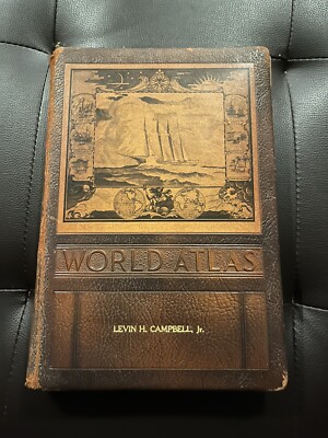 World Atlas, 1943, Rand McNally, leather bound, owned by a Lt. General-image