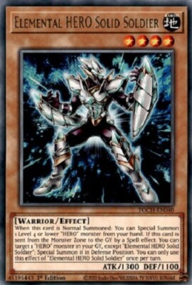 Yugioh - Elemental HERO Solid Soldier - 1st Edition Rare NM - Free Holo Card-image