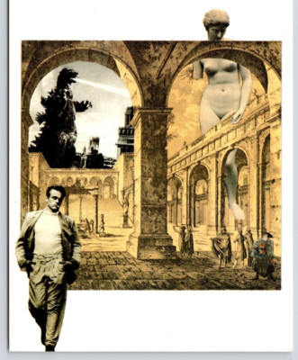 Modern Pop Art Collage Postcard Godzilla James Dean Aphrodite Samurai in Rome-image