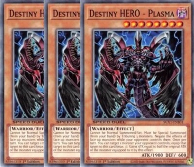 Yugioh - Destiny HERO - Plasma x 3 - 1st Edition NM - Plus Free Holographic Card-image
