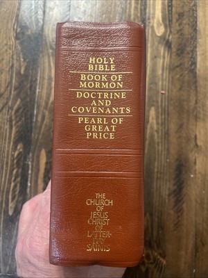 Brown LDS Quad Scriptures Simulated Leather 7-1/2” X 5-1/2” Nearly Clean!-image
