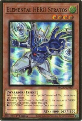 Yugioh Elemental HERO Stratos 1st Premium Gold Rare Alt Art NM - Free Holo Card-image