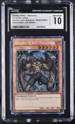 Destiny Hero - Malicious *CGC GEM MINT 10* POP 2 *RA03-EN001*Secret Rare* Yugioh-image