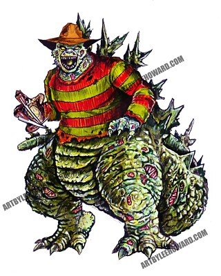 Freddy Krueger / Godzilla MASHUP - 8x10 Art Print Signed by Artist-image