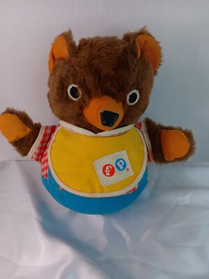 FISHER PRICE VINTAGE ROLY POLY TEDDY BEAR CHIME MUSICAL BABY TOY 719 W/SOUND-image