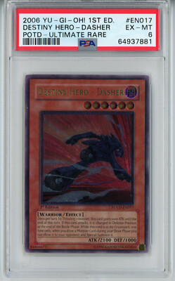 YUGIOH 1ST ED POTD-EN017 DESTINY HERO DASHER ULTIMATE RARE HOLO PSA 6 EX #649378-image